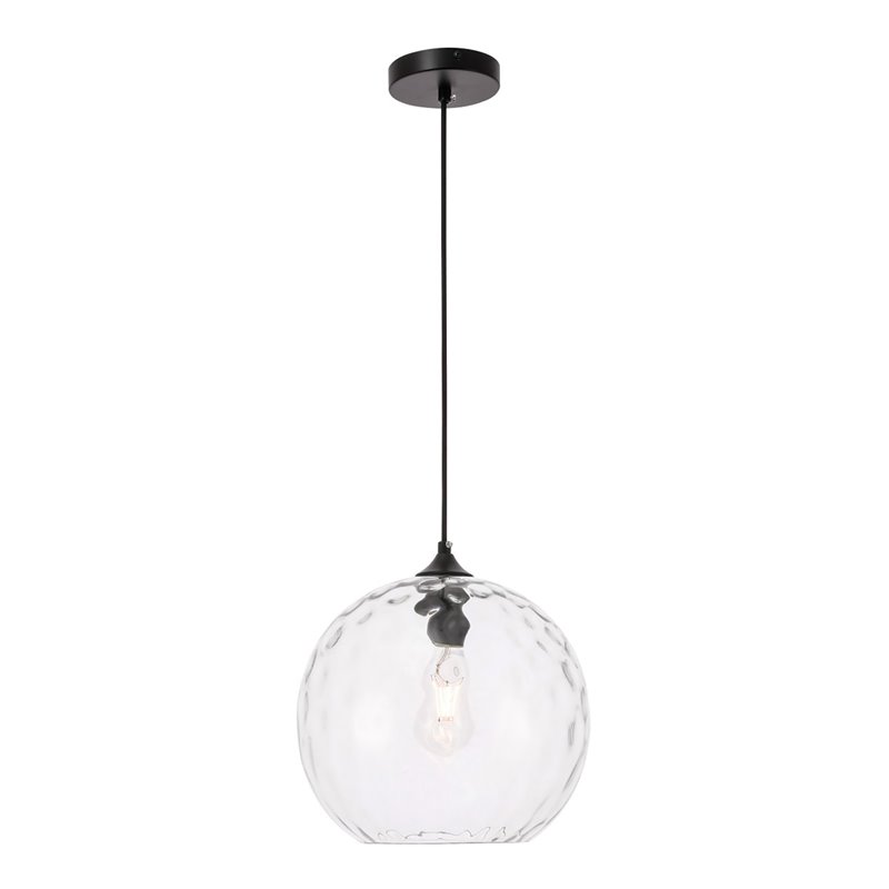 Living District Gibson 1-Light Metal and Glass Pendant in Black and Clear Finish