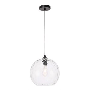 Living District Gibson 1-Light Metal and Glass Pendant in Black and Clear Finish