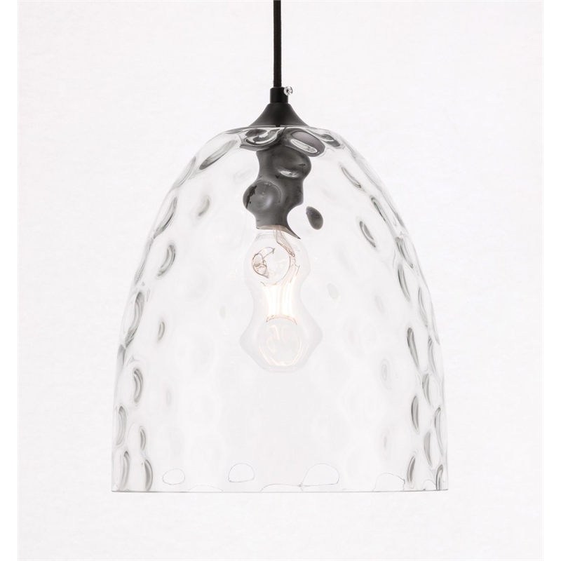 Living District Gibson 1-Light Metal & Glass Pendant in Black/Clear