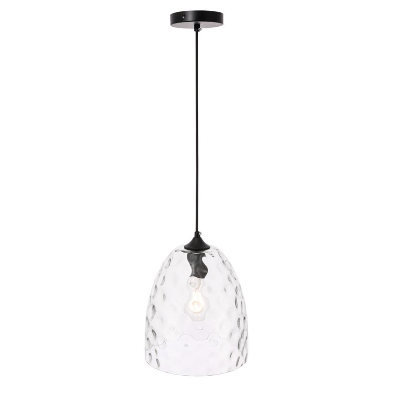Living District Gibson 1-Light Metal & Glass Pendant in Black/Clear