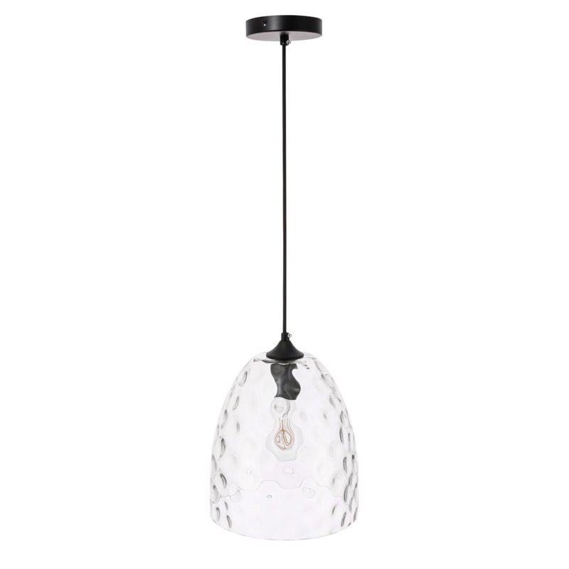 Living District Gibson 1-Light Metal & Glass Pendant in Black/Clear
