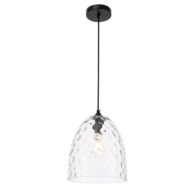 Living District Gibson 1-Light Metal & Glass Pendant in Black/Clear
