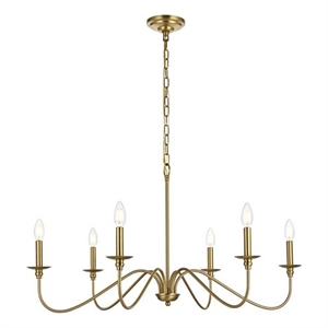 Living District Rohan 36&quot 6-Light Transitional Metal Chandelier in Satin Gold