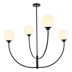 Living District Nyomi 42&quot 4-Light Metal/Glass Chandelier in Black/White