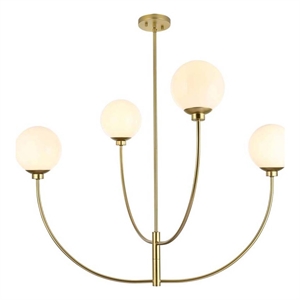 Living District Nyomi 42&quot 4-Light Metal/Glass Chandelier in Brass/White