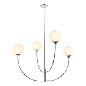 Living District Nyomi 42&quot 4-Light Metal/Glass Chandelier in Chrome/White