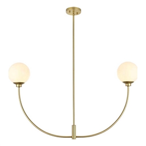 Living District Nyomi 24&quot 2-Light Metal/Glass Chandelier in Brass/White