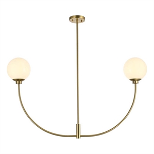 Living District Nyomi 24&quot 2-Light Metal/Glass Chandelier in Satin Gold/White