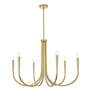 Living District Layne 36&quot 6-Light Transitional Metal Chandelier in Brass