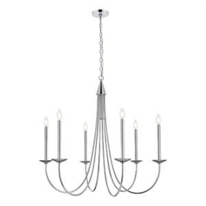 Living District Cohen 36&quot 6-Light Mid-Century Metal Chandelier in Chrome