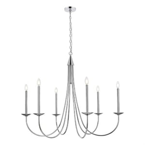 Living District Cohen 42&quot 6-Light Mid-Century Metal Chandelier in Chrome