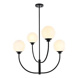 Living District Nyomi 30&quot 4-Light Metal/Glass Chandelier in Black/White