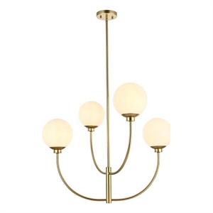 Living District Nyomi 30&quot 4-Light Metal/Glass Chandelier in Brass/White