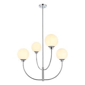 Living District Nyomi 30&quot 4-Light Metal/Glass Chandelier in Chrome/White
