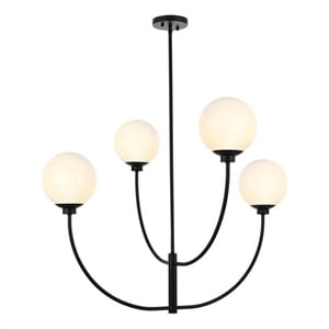 Living District Nyomi 36&quot 4-Light Metal/Glass Chandelier in Black/White