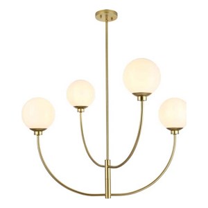 Living District Nyomi 36&quot 4-Light Metal/Glass Chandelier in Brass/White