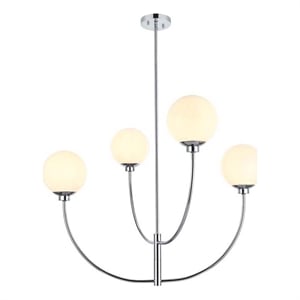 Living District Nyomi 36&quot 4-Light Metal/Glass Chandelier in Chrome/White