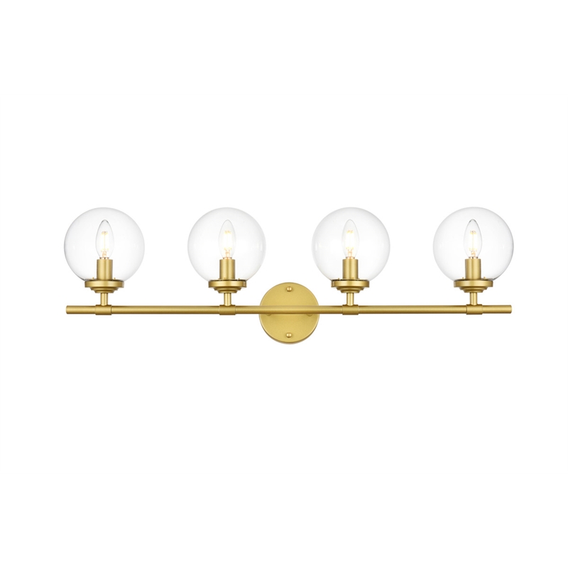 Living District Ingrid 4-Light Iron & Glass Bath Sconce in Brass and Clear