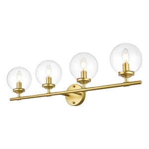 Living District Ingrid 4-Light Iron & Glass Bath Sconce in Brass and Clear