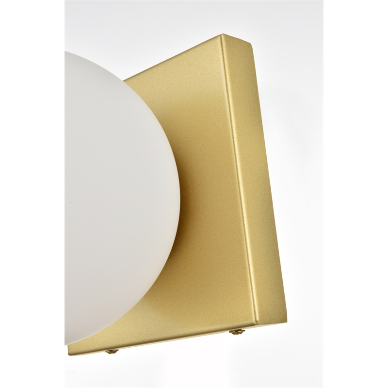 Living District Jaylin 1-Light Iron & Glass Bath Sconce in Brass/Frosted White