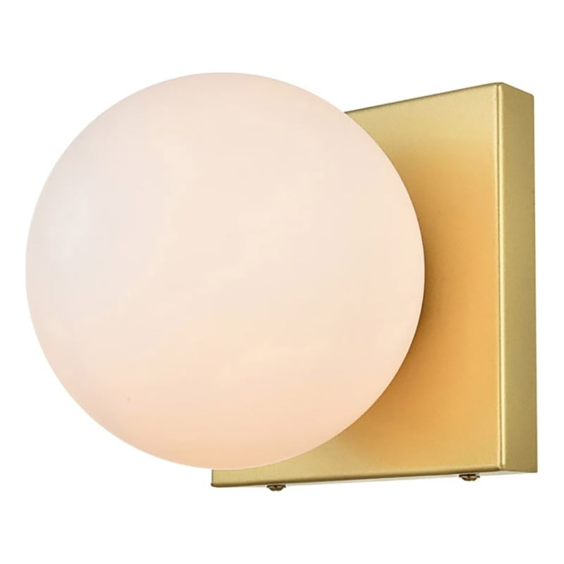 Living District Jaylin 1-Light Iron & Glass Bath Sconce in Brass/Frosted White