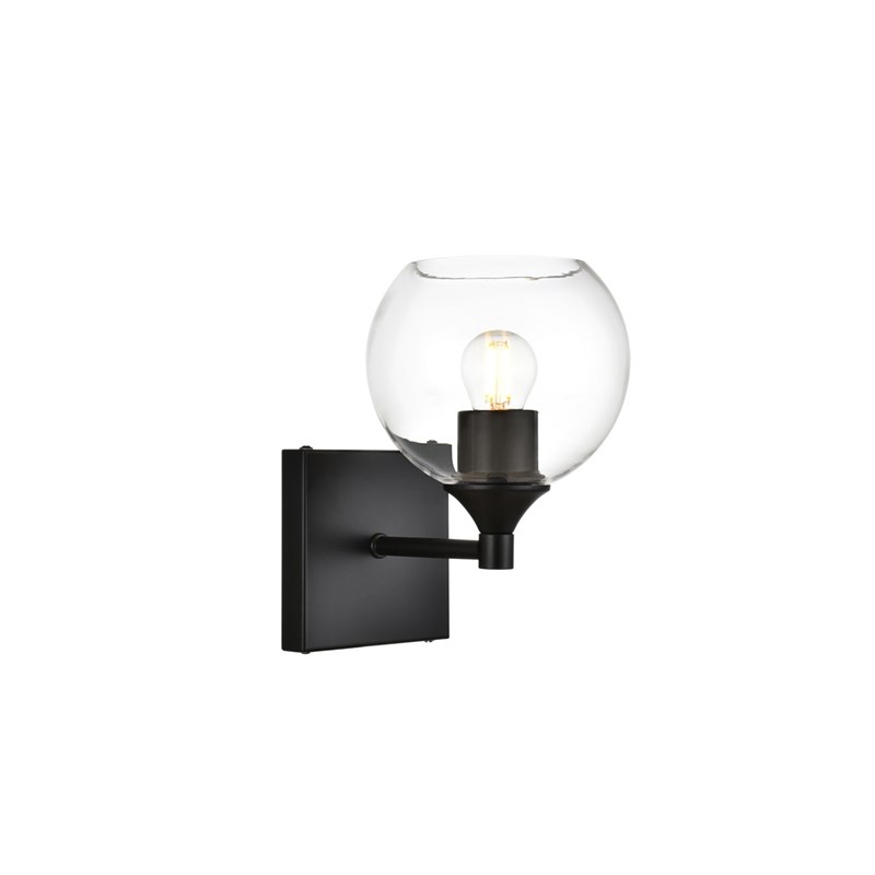 Living District Foster 1-Light Iron & Glass Bath Sconce in Black/Clear