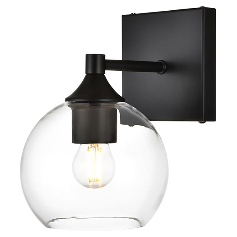 Living District Foster 1-Light Iron & Glass Bath Sconce in Black/Clear