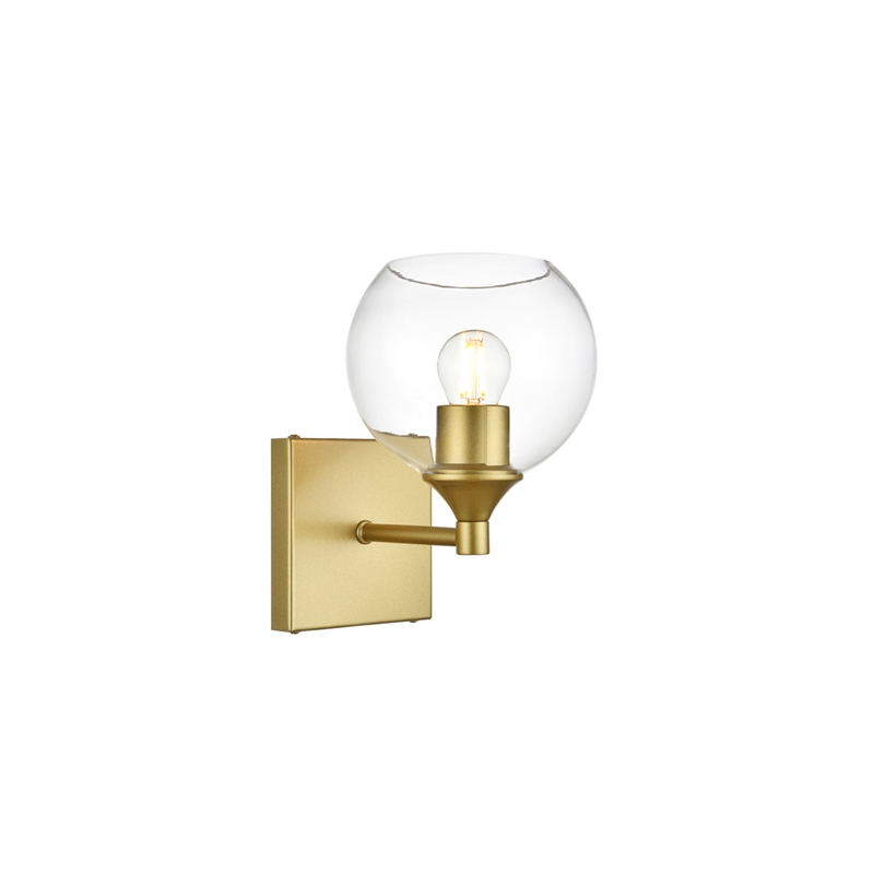 Living District Foster 1-Light Iron & Glass Bath Sconce in Brass/Clear