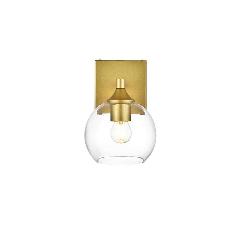 Living District Foster 1-Light Iron & Glass Bath Sconce in Brass/Clear