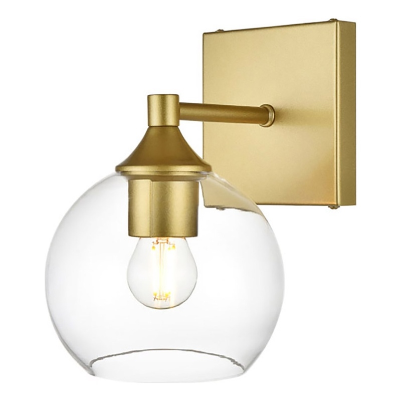 Living District Foster 1-Light Iron & Glass Bath Sconce in Brass/Clear