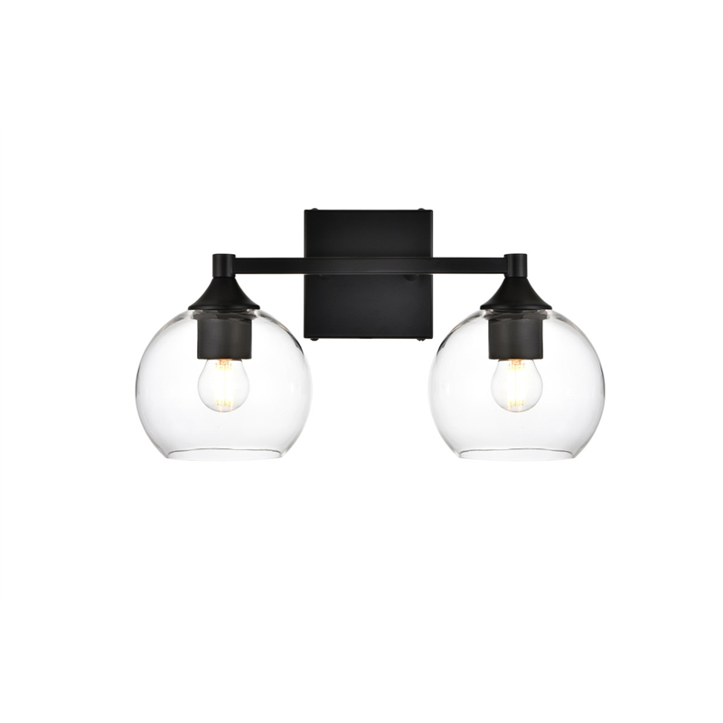 Living District Foster 2-Light Iron & Glass Bath Sconce in Black/Clear