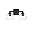 Living District Foster 2-Light Iron & Glass Bath Sconce in Black/Clear