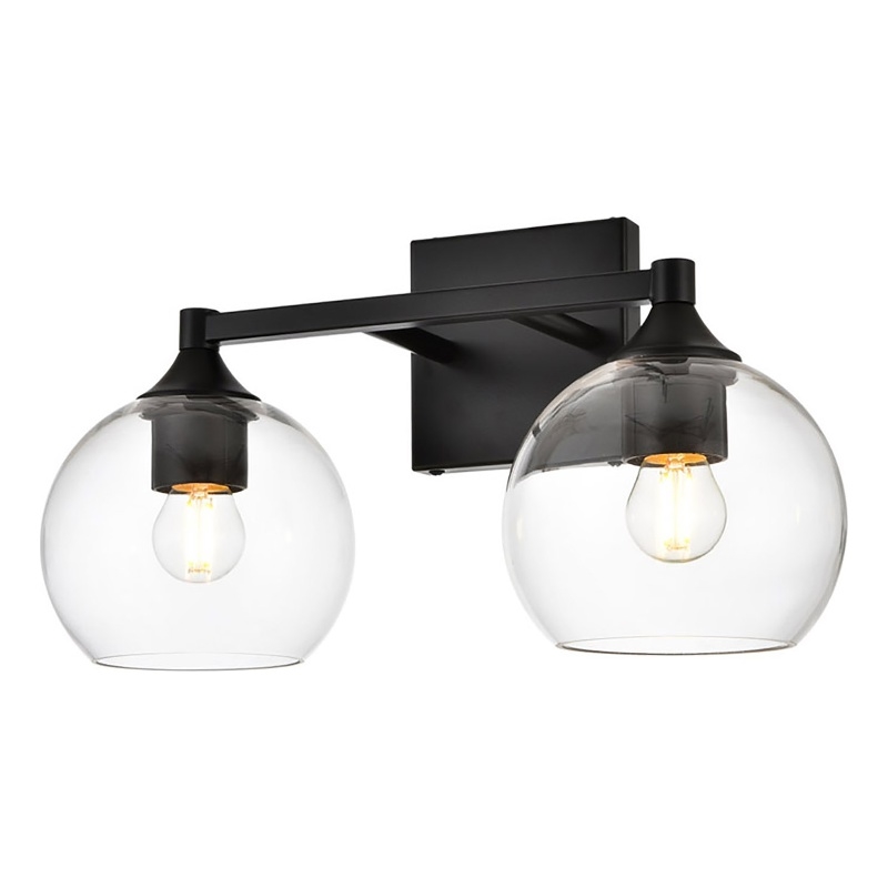 Living District Foster 2-Light Iron & Glass Bath Sconce in Black/Clear