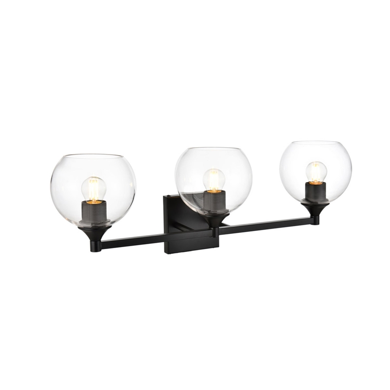 Living District Foster 3-Light Iron & Glass Bath Sconce in Black/Clear