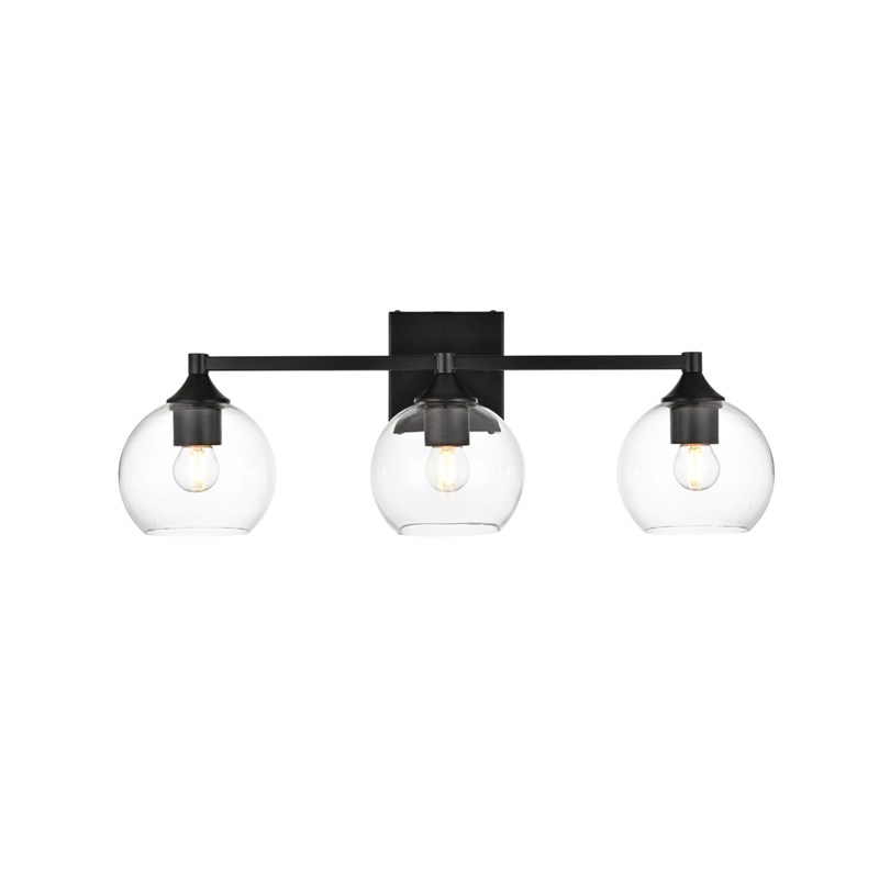 Living District Foster 3-Light Iron & Glass Bath Sconce in Black/Clear