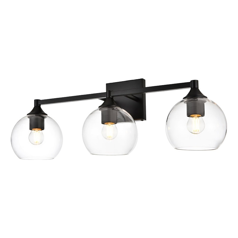 Living District Foster 3-Light Iron & Glass Bath Sconce in Black/Clear