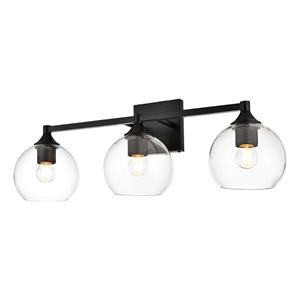 living district foster 3-light iron & glass bath sconce in black/clear