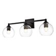 Living District Foster 3-Light Iron & Glass Bath Sconce in Black/Clear