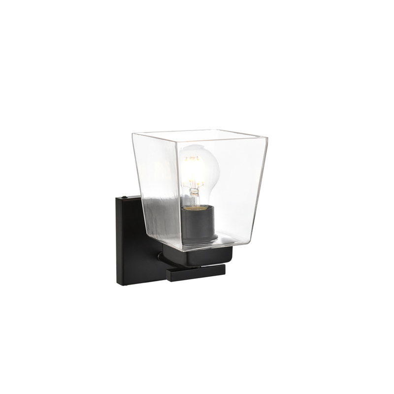 Living District Merrick 1-Light Iron & Glass Bath Sconce in Black/Clear