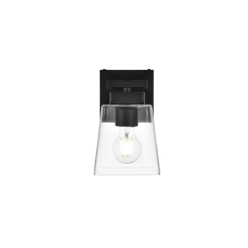 Living District Merrick 1-Light Iron & Glass Bath Sconce in Black/Clear
