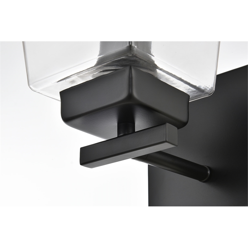 Living District Merrick 1-Light Iron & Glass Bath Sconce in Black/Clear