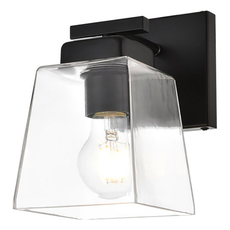 Living District Merrick 1-Light Iron & Glass Bath Sconce in Black/Clear