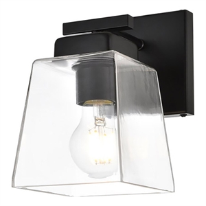 Living District Merrick 1-Light Iron & Glass Bath Sconce in Black/Clear