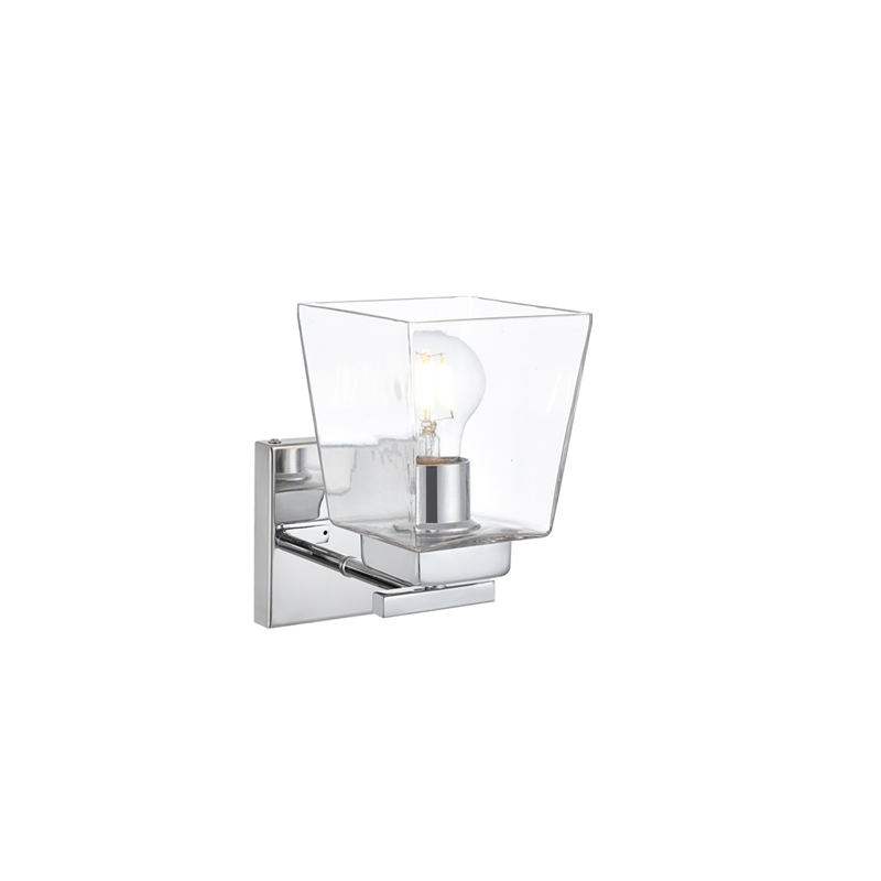 Living District Merrick 1-Light Iron & Glass Bath Sconce in Chrome/Clear