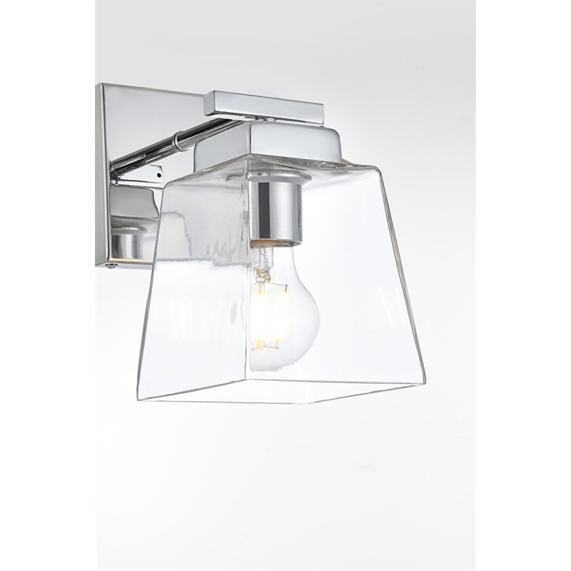 Living District Merrick 1-Light Iron & Glass Bath Sconce in Chrome/Clear