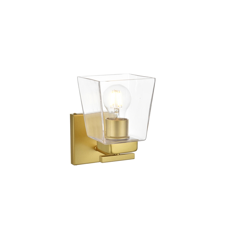 Living District Merrick 1-Light Iron & Glass Bath Sconce in Brass/Clear