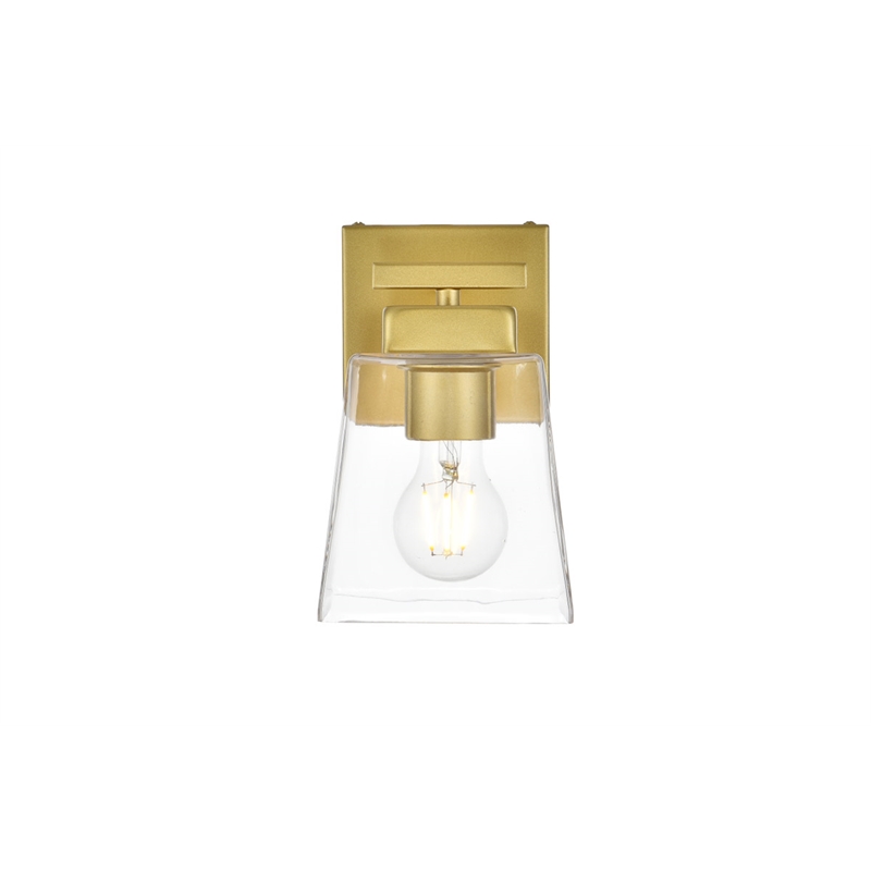 Living District Merrick 1-Light Iron & Glass Bath Sconce in Brass/Clear
