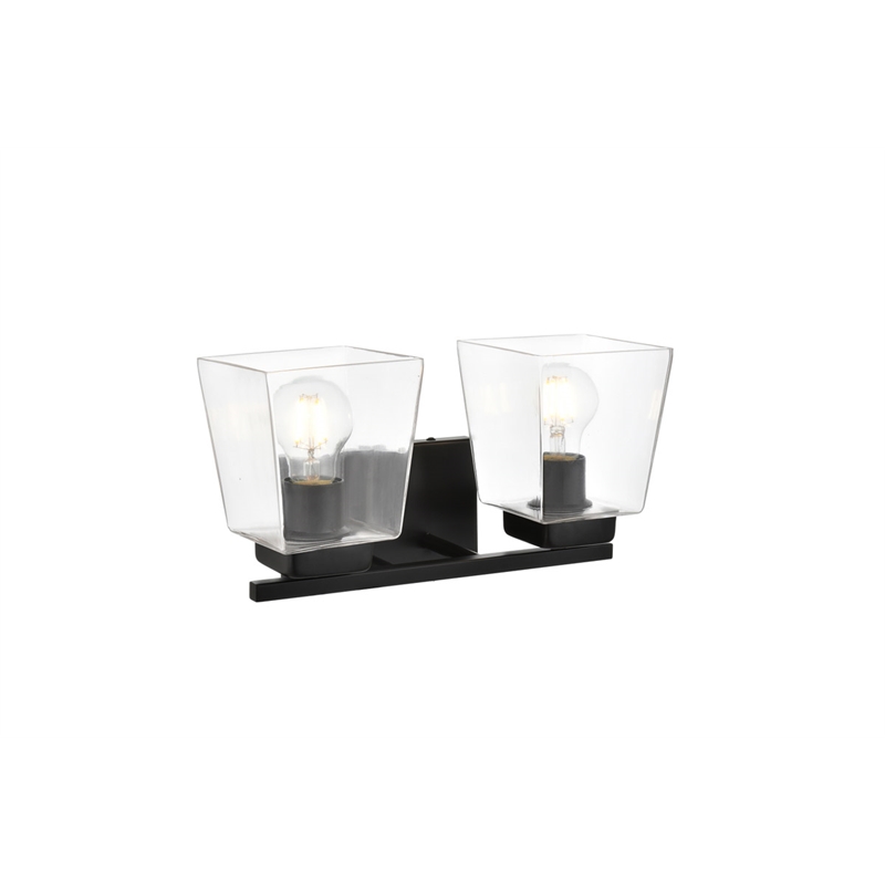 Living District Merrick 2-Light Iron & Glass Bath Sconce in Black/Clear