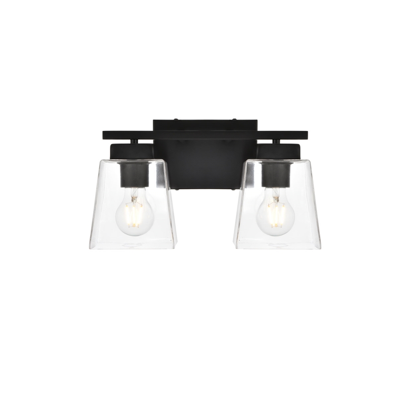 Living District Merrick 2-Light Iron & Glass Bath Sconce in Black/Clear