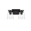 Living District Merrick 2-Light Iron & Glass Bath Sconce in Black/Clear